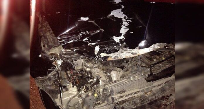 El auto quedó destrozado del frente El auto quedó destrozado del frente