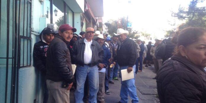 Campesinos acuden a instalaciones de caja popular. Campesinos acuden a instalaciones de caja popular.