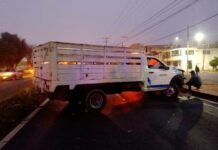 Camión del Ayuntamiento termina sobre camellón y bloquea vialidad en Tres Cruces