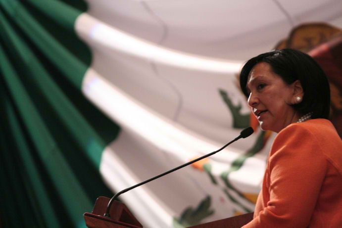 La mandataria durante su comparecencia. La mandataria durante su comparecencia.