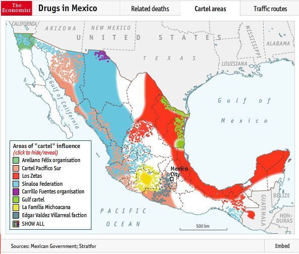 Mapa interactivo del narcotrafico de The Economist. Mapa interactivo del narcotrafico de The Economist.