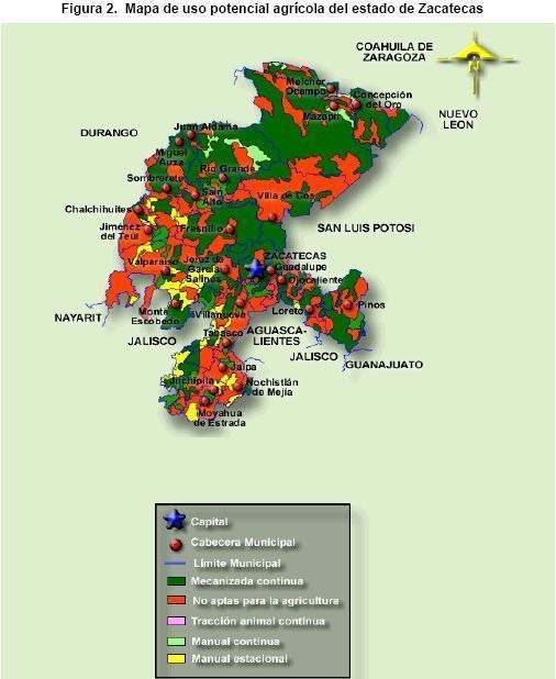 Mapa de uso potencial agrícola de Zacatecas. Mapa de uso potencial agrícola de Zacatecas.