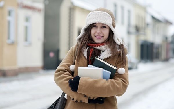 Student girl in wintertime