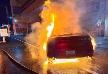 Incendio consume auto a la altura del Triángulo, en Guadalupe